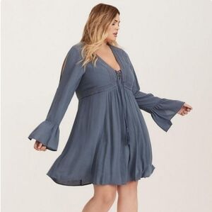 Torrid Gauze Lace Up Skater Dress Blue Plus Size 4X